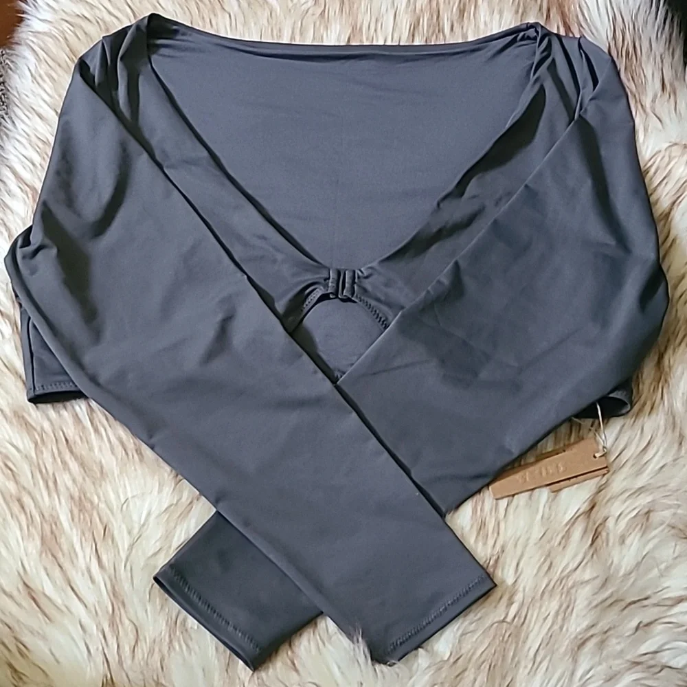 NWT SKIMS Recycled Swim Long Sleeve Shrug Size 3X Gunmetal